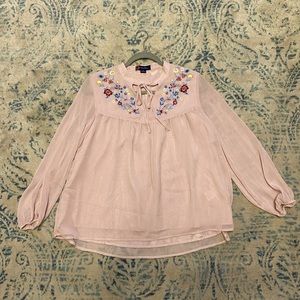 pink floral blouse